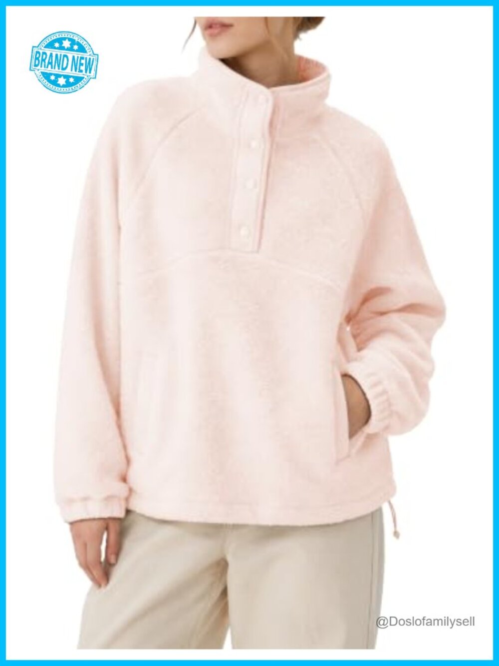 Sherpa Fleece Snap Collar Pullover Sweatshirt with Pockets